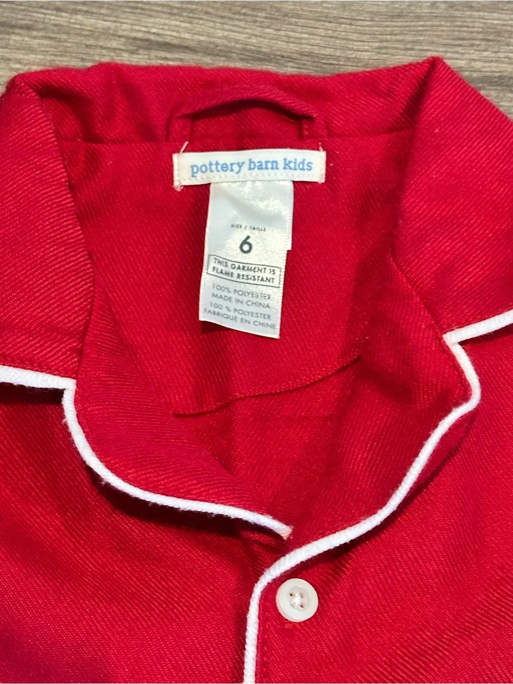 Pottery Bran Classic Red Kids (6) Pajama Set with White Piping